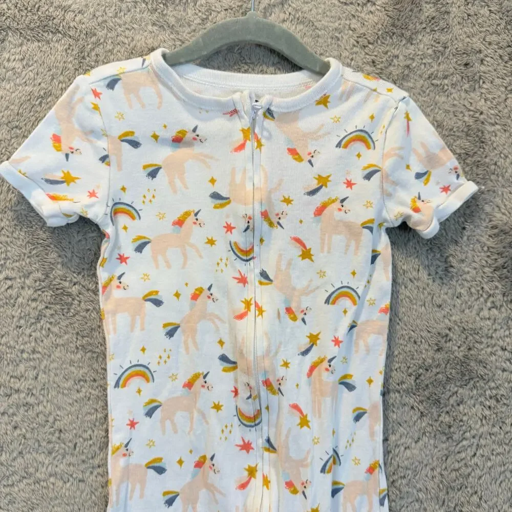 Old Navy Girls 5T 5 Pajamas Zip Up Sleeper One Piece PJs Unicorn Rainbow
